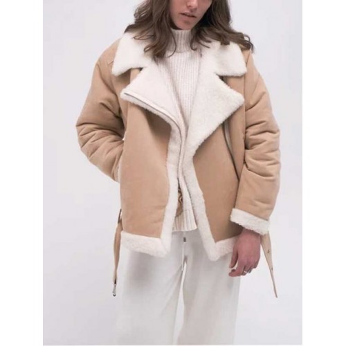 Women’s Sheepskin Aviator Beige Shearling Jacket
